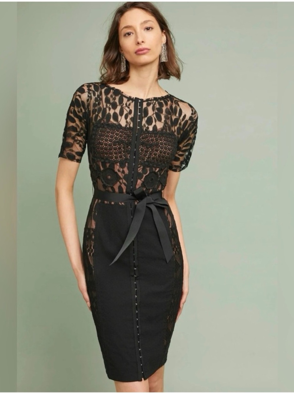 Anthropologie Byron Lars Carissima Dress Black Lace Hook & Eye Closure